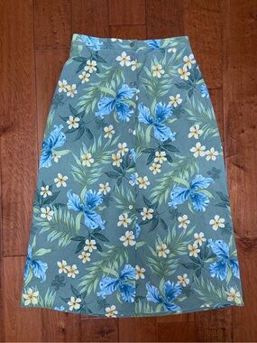 Vintage Tanjay green floral button front maxi skirt
